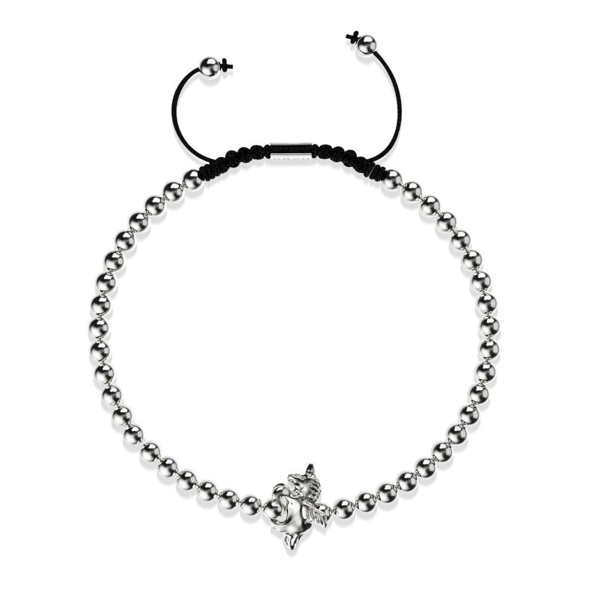 Pégase | Argent | Bracelet à breloques en macramé licorne ailée